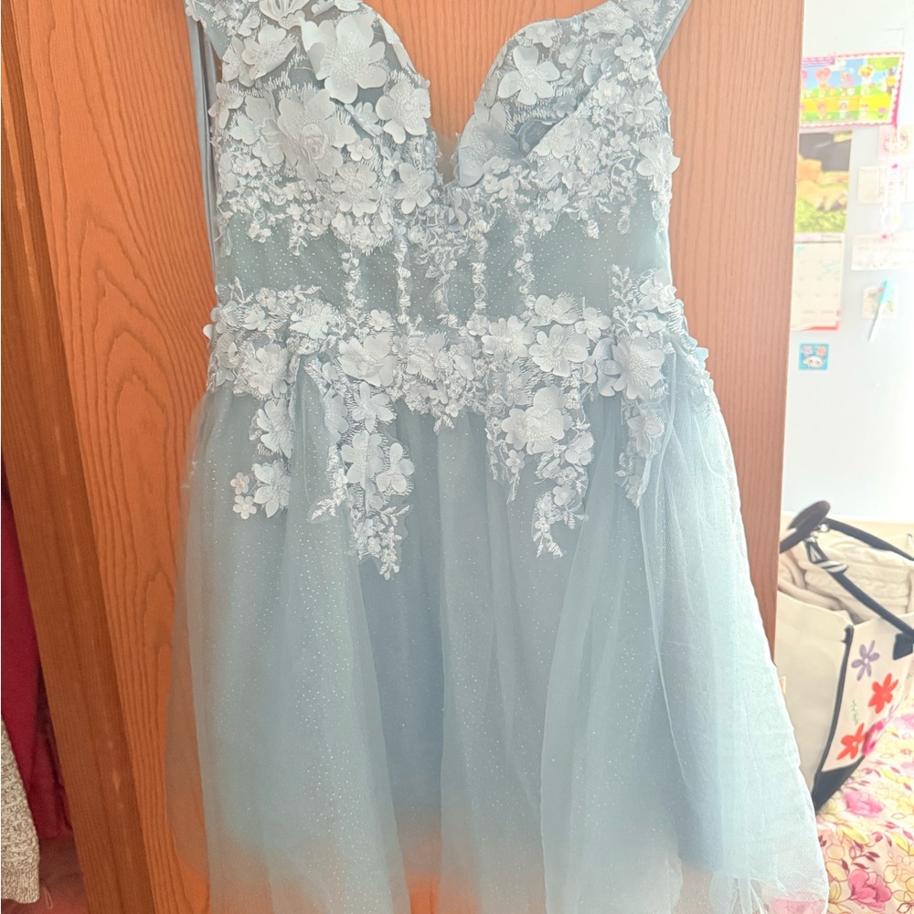 Charming Light Blue Floral Kids Dress